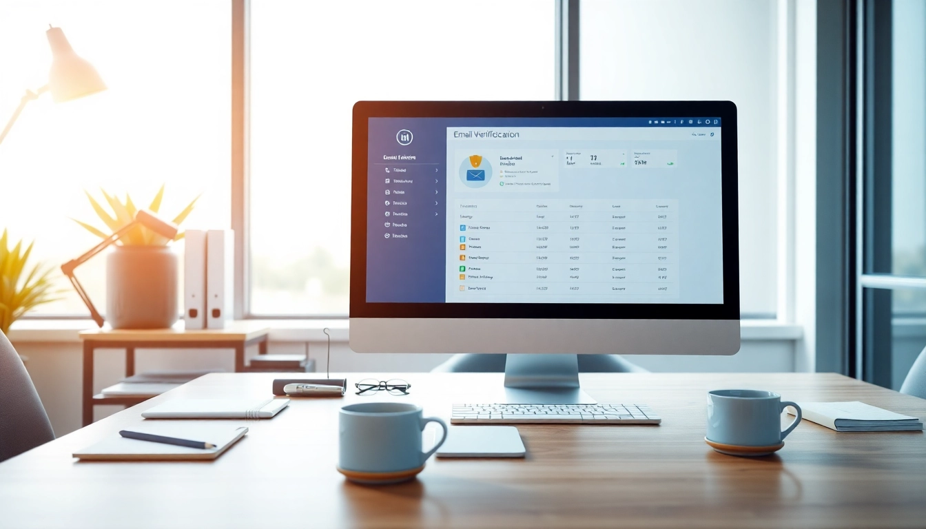 Espace de travail professionnel pour les services de vérification d'e-mails en ligne avec un tableau de bord élégant.
