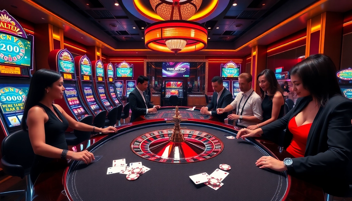 Players engaging with roulette and slot machines at a premium casino, showcasing excitement on https://topclub.site/.