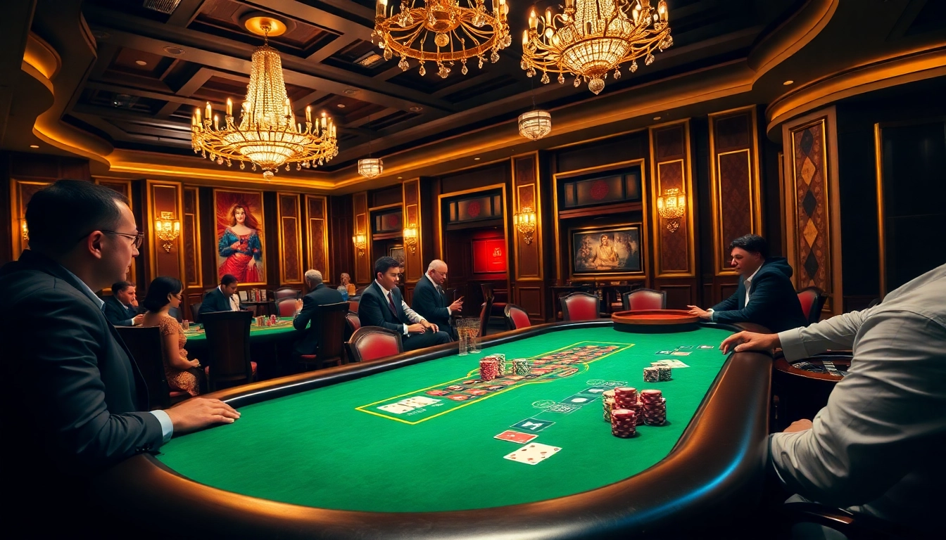 Engaging poker game at BL555 casino table with enthusiastic players and colorful chips.