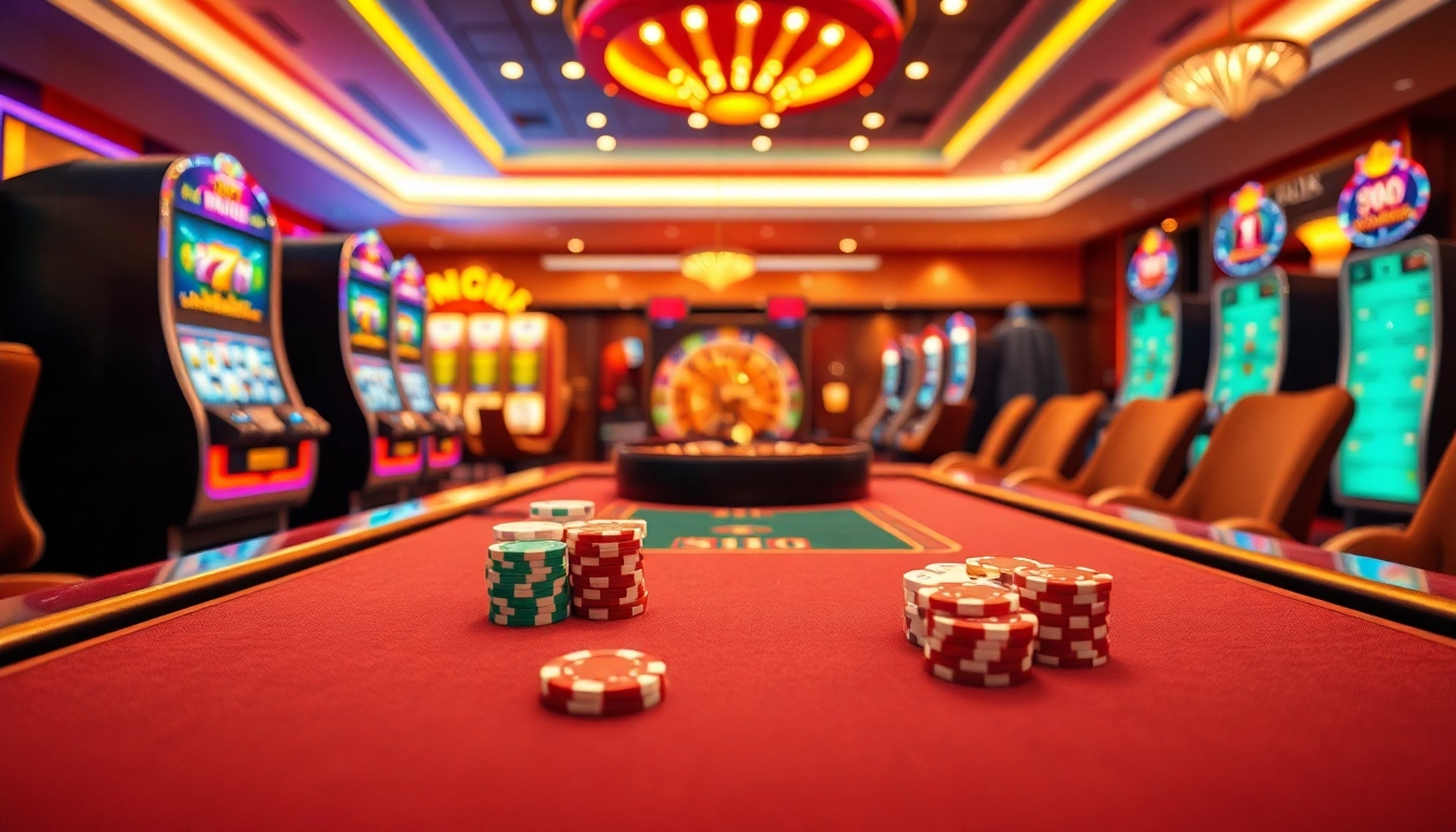 Jouer à des jeux casino en ligne dans un cadre de casino animé et élégant.