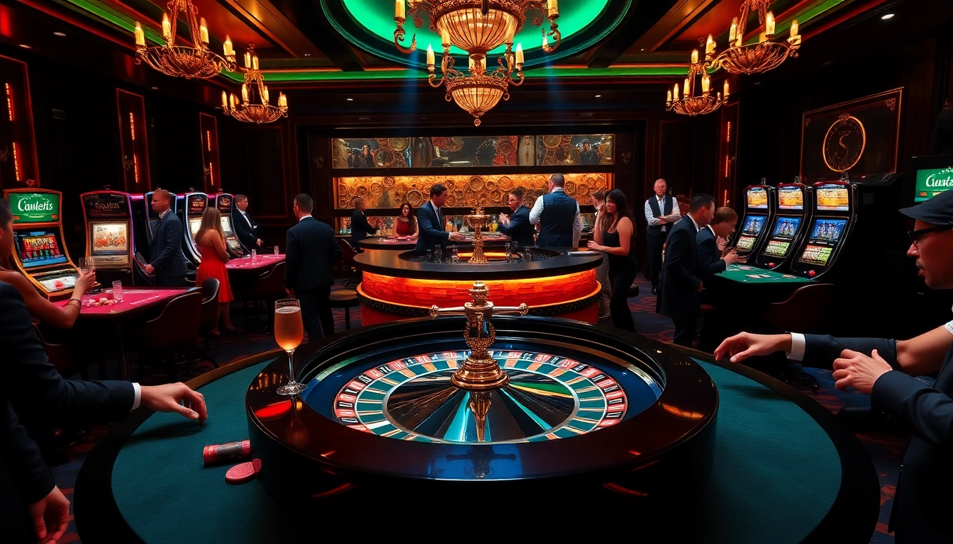 Players enjoying a thrilling roulette game at https://dabet.br.com/ casino, surrounded by excitement and luxury.