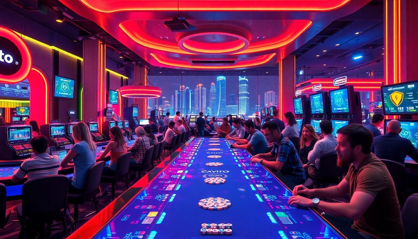Les joueurs s'amusent dans un casino français crypto moderne et vibrant.