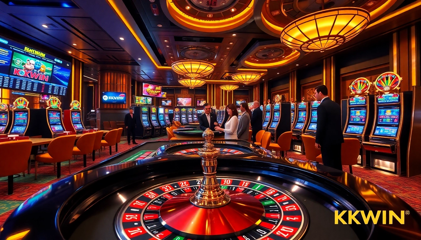 Players placing bets at the elegant KKWIN casino, highlighting a luxurious gambling experience.
